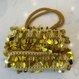 Gold Sequin Purse W/ Beaded Handles